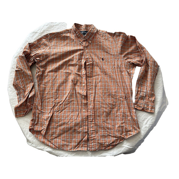 Ralph Lauren Classic Fit Button XL Plaid Orange/Blue/Green Navy Pony Long Sleeve - Picture 1 of 11